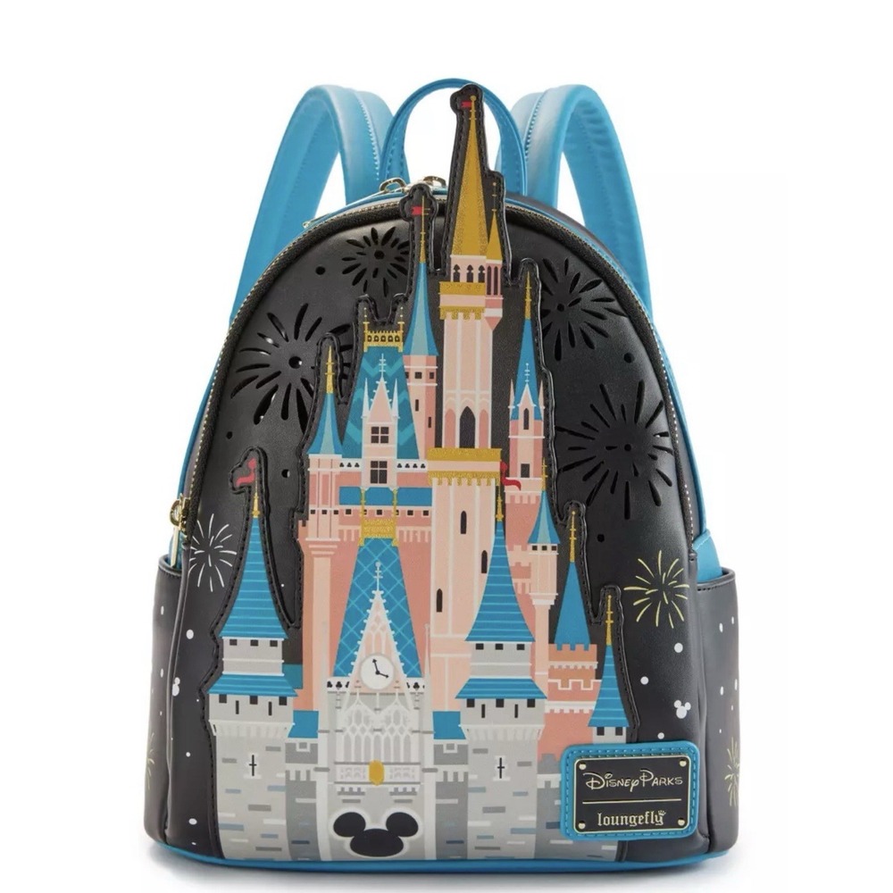 NWT Loungefly Disney Parks light Up Fireworks Cinderella Castle Backpack WOW! - Picture 2 of 11